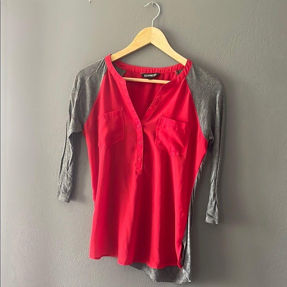 Red and Gray Women's Top